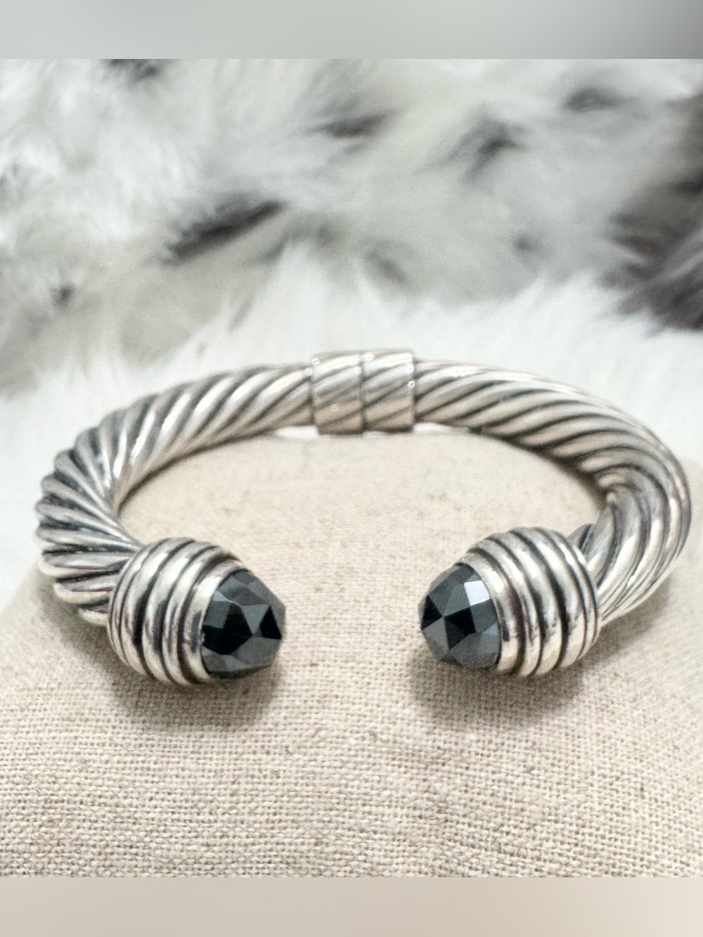 David Yurman 10mm Cable Classic Cuff Bracelet w/Hematite .925